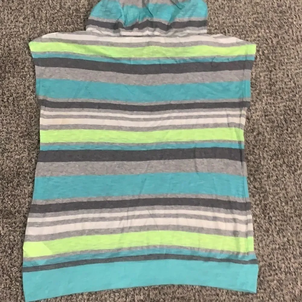 Justice Blue Lime Gray Striped Hoodie Short Sleeved Top - 12